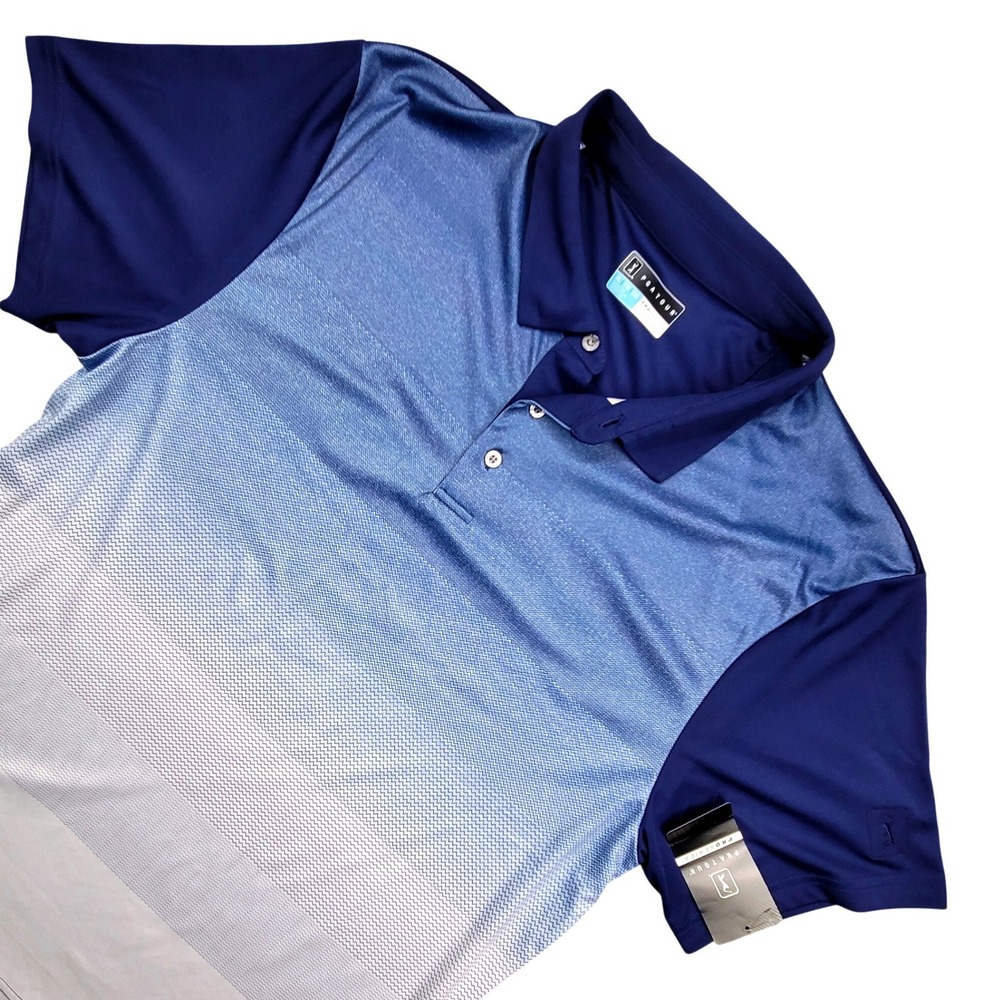 PGA Tour Pro Series Mens XL Blue Ombre Performance Golf Polo Shirt NWT
